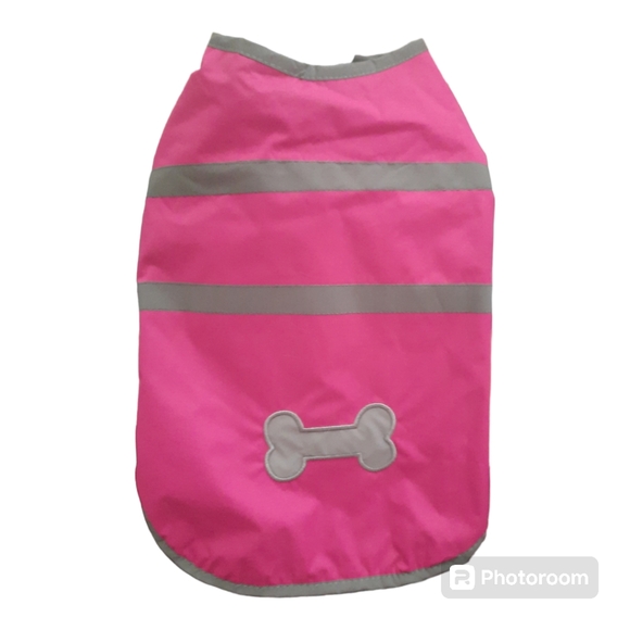 New - Pet Dog Coat Vest Pink/Gray Reflective Strips Black Lining Size 13.78" - Picture 1 of 5